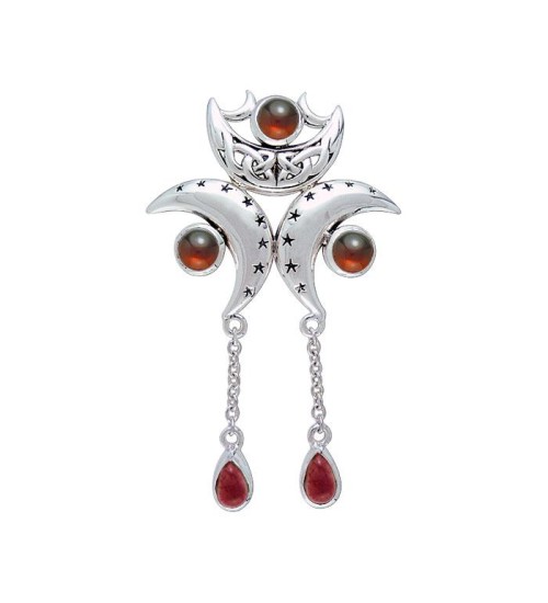 Triple Moon Pendant with Garnet Gems