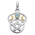 Triple Moon Pentacle Pendant with Gemstone