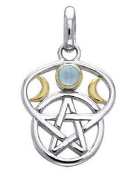 Triple Moon Pentacle Pendant with Gemstone