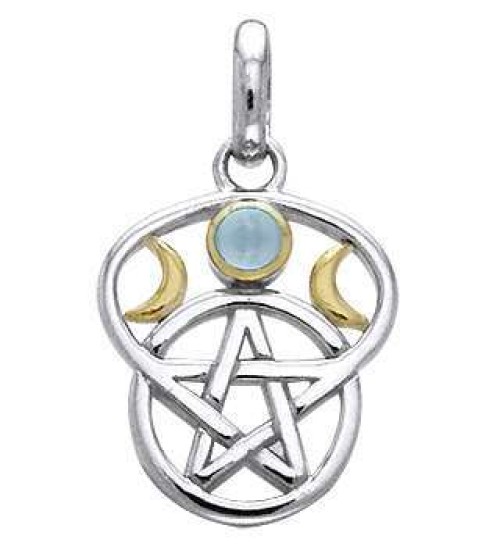 Triple Moon Pentacle Pendant with Gemstone