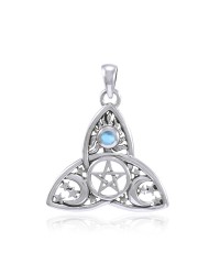 Triquetra Sun Moon & Stars with Blue Topaz Pendant