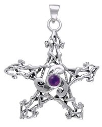 Pentacle Pendant with Triskele and Gemstone