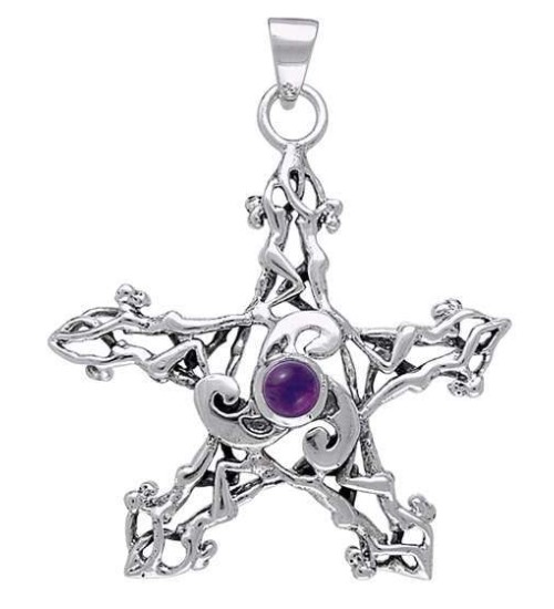 Pentacle Pendant with Triskele and Gemstone