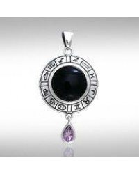 Wheel of the Year Silver Pendant with Amethyst