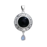 Wheel of the Year Silver Pendant with Rainbow Moonstone