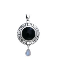 Wheel of the Year Silver Pendant with Rainbow Moonstone