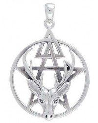 Wiccan Stag Pentacle Pendant in Sterling Silver