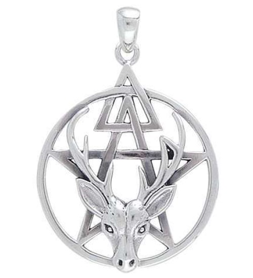 Wiccan Stag Pentacle Pendant in Sterling Silver