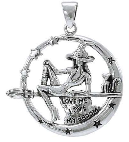 Witchy Broom Rider Sterling Silver Pendant