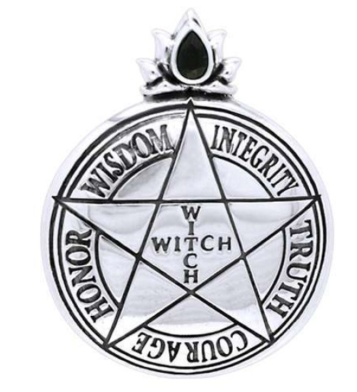 Witch Virtues Pentagram Sterling Silver Pendant