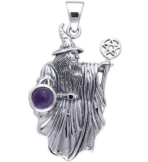 Wizard Pentacle Sterling Silver Gemstone Pendant