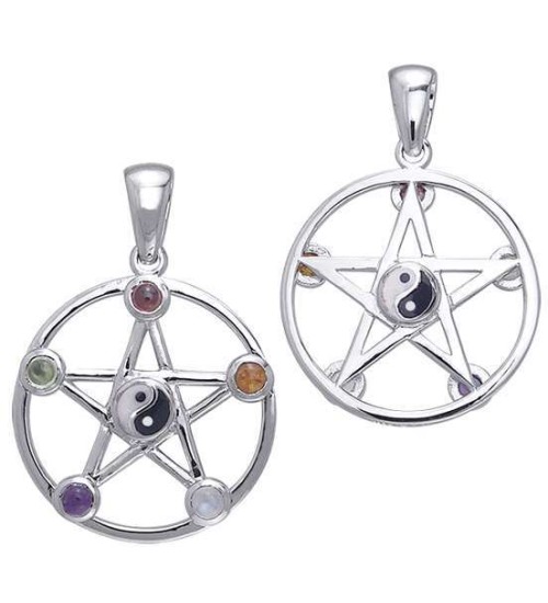 Pentacle with Gems and Yin Yang Pendant