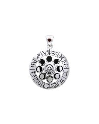 Zodiac Symbol Moon Phase Wheel Pendant with Garnet