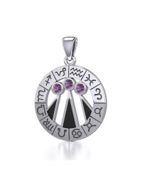 Zodiac Wheel with Awen and Amethyst Pendant 