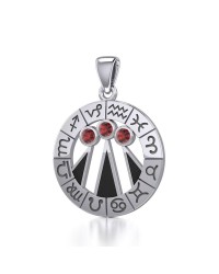 Zodiac Wheel with Awen and Garnet Pendant 