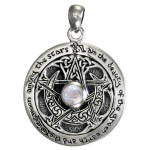 Rainbow Moonstone Moon Pentacle Sterling Silver Pendant