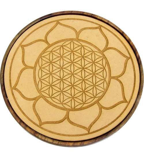 Lotus Flower of Life Wood Crystal Grid