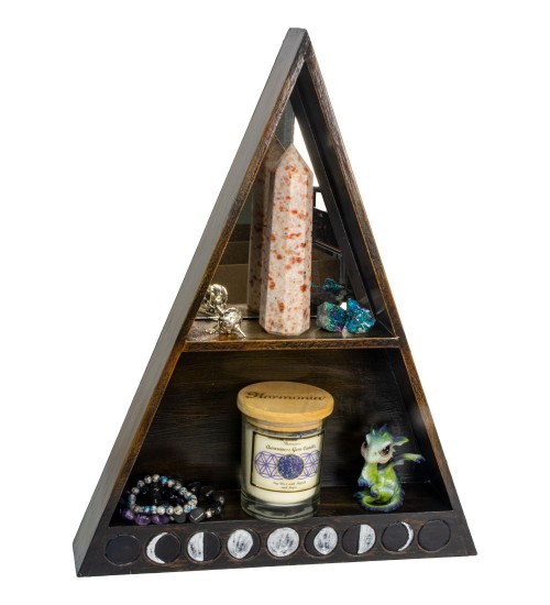 Moon Phase Wood Altar Shelf with Mirror