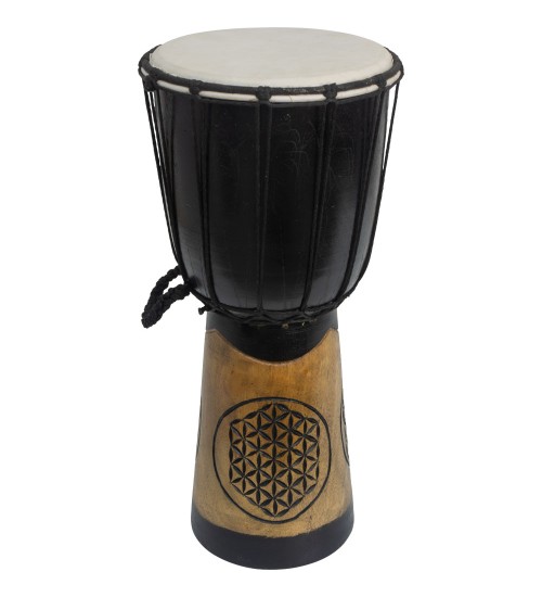 Djembe Drum Carved Flower of Life Black Drum