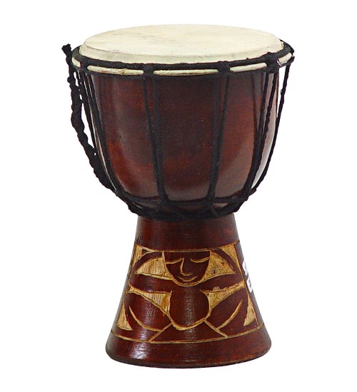 Djembe Mini Drum Carved Red Mahogany Finish - Assorted Designs