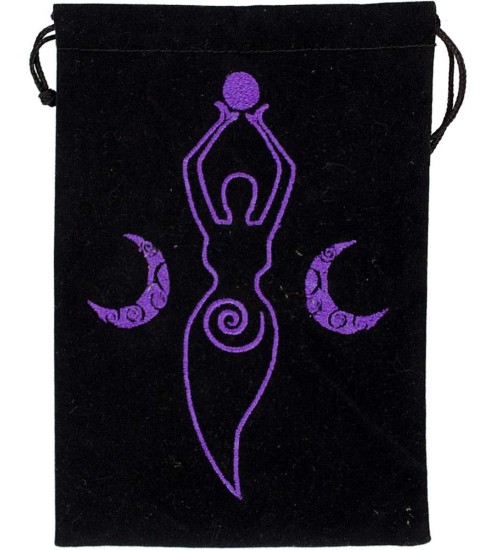 Moon Goddess Embroidered Velvet Pouch