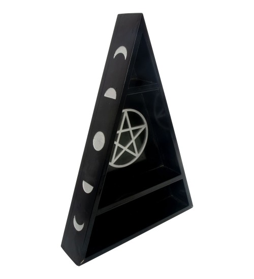 Pentacle Moon Phase Wood Altar Shelf