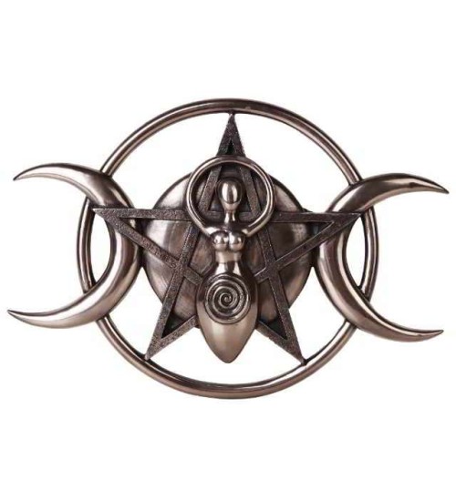 Spiral Goddess Triple Moon Bronze Plaque