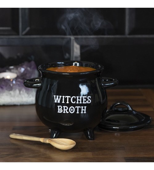 Witches Broth Cauldron Bowl with Broom Spoon