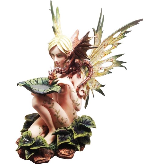 Forest Fairy with Baby Dragon Statue