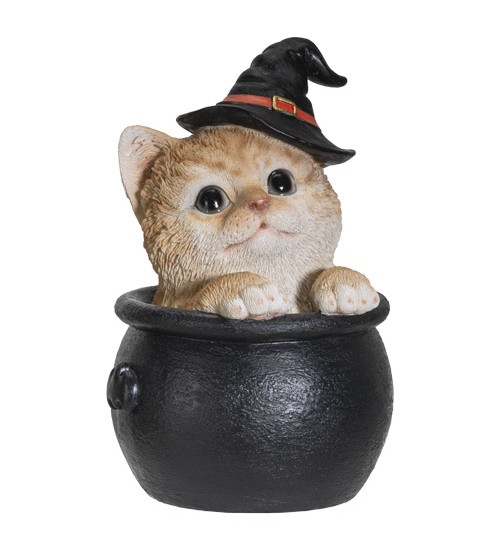 Witches Cat in a Cauldron Statue