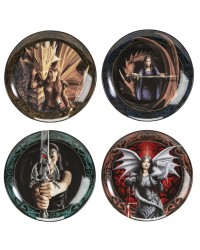 Warrior Maiden Dragons Art Desert Plate Set of 4