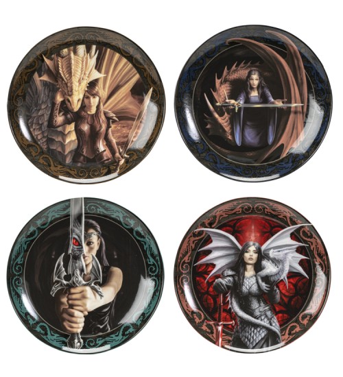 Warrior Maiden Dragons Art Desert Plate Set of 4