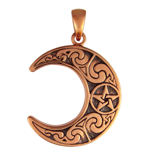 Crescent Moon Pentacle Copper Pendant