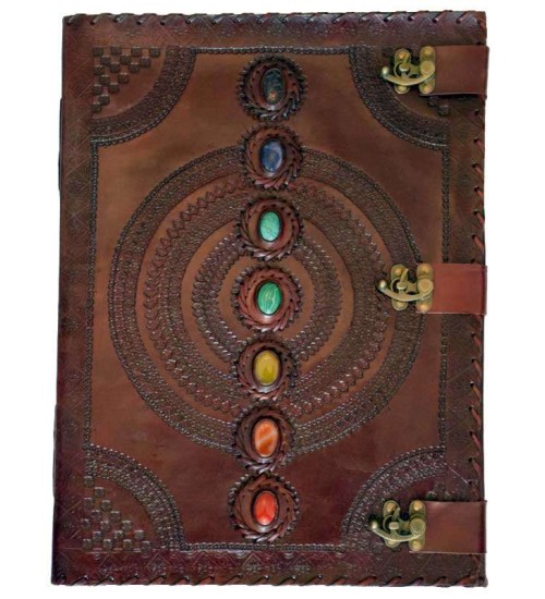 7 Chakra Stones Large Leather Blank Journal - 18 Inches