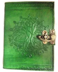 Tree of Life Green Leather Journal with Latch