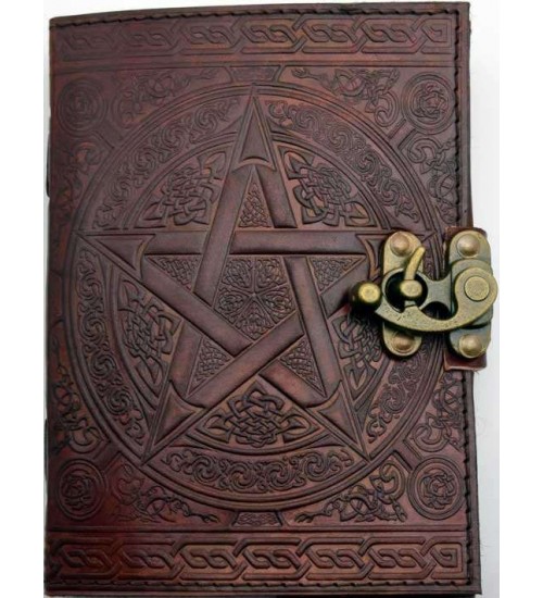 Pentacle Brown Leather Book of Shadows 7 Inch Journal with Latch