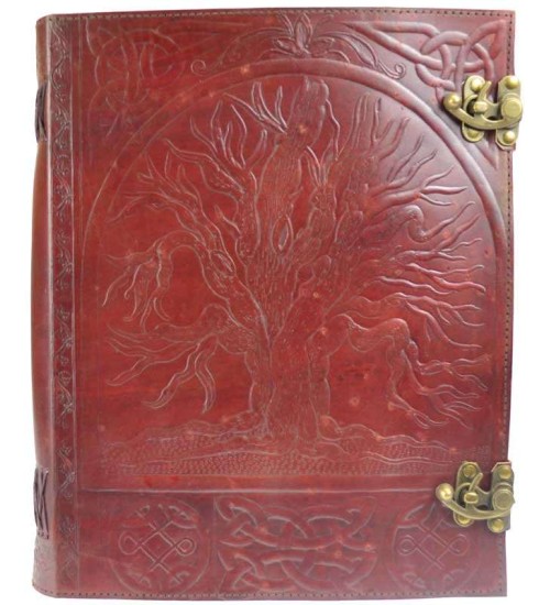 Tree of Life Leather Blank Book with Latch - 10 x 13