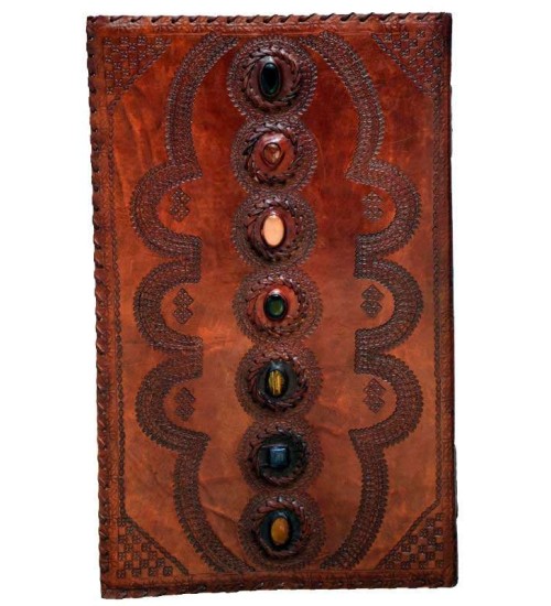 7 Chakra Stones XLarge Leather Blank Journal - 22 Inches