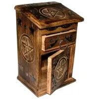Pentacle Carved Wooden Herb Chest