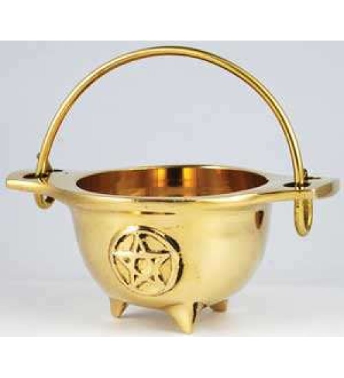 Brass 3 Inch Pentacle Cauldron with Handle