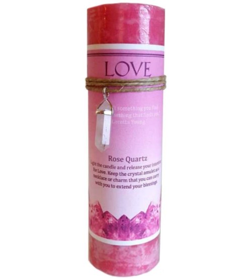 Love Crystal Energy Candle with Rose Quartz Pendant