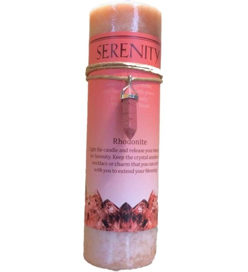 Serenty Crystal Energy Candle with Rhodonite Pendant