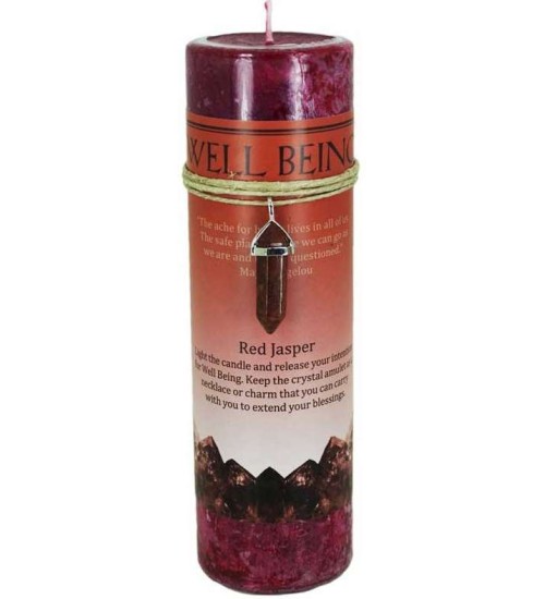 Well Being Crystal Energy Candle with Red Jasper Pendant