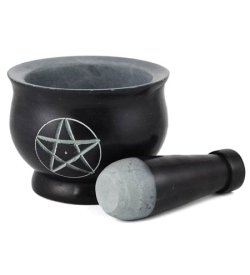 Pentacle Black Soapstone Mortar & Pestle Set