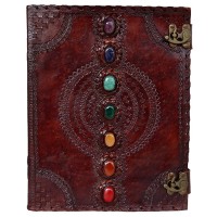 7 Chakra Stones Leather Blank Journal - 13 Inches