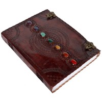 7 Chakra Stones Leather Blank Journal - 13 Inches