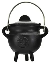 Pentacle Cast Iron Mini Cauldron with Lid