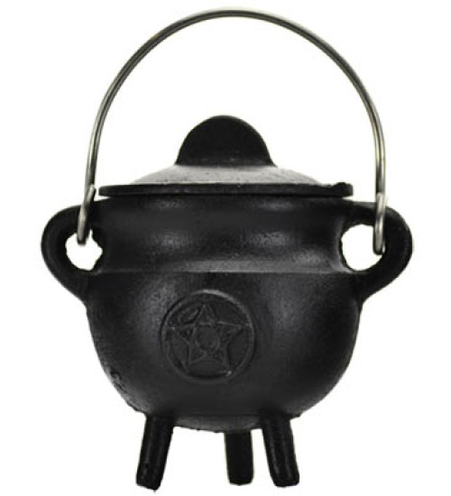 Pentacle Cast Iron Mini Cauldron with Lid