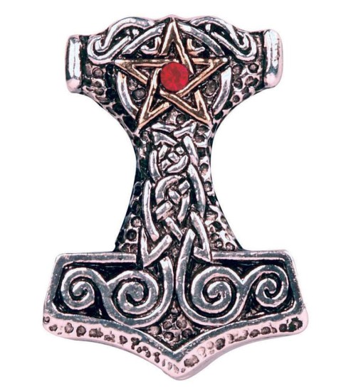 Pentacle Thor's Hammer Pewter Necklace