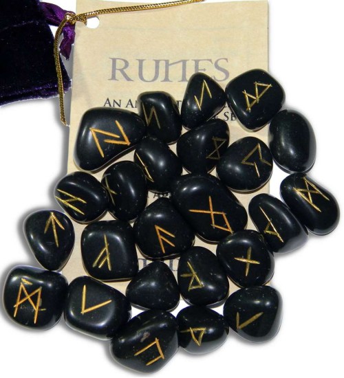 Black Agate Gemstone Rune Set